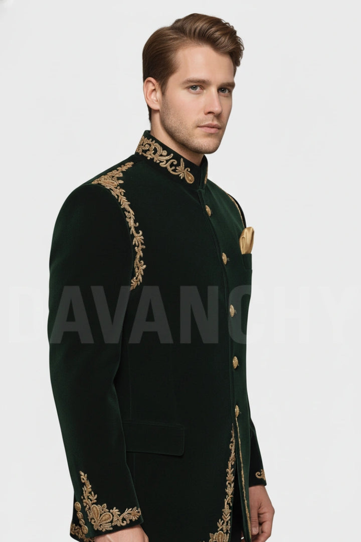 Luxury men’s velvet Jodhpuri coat-Side