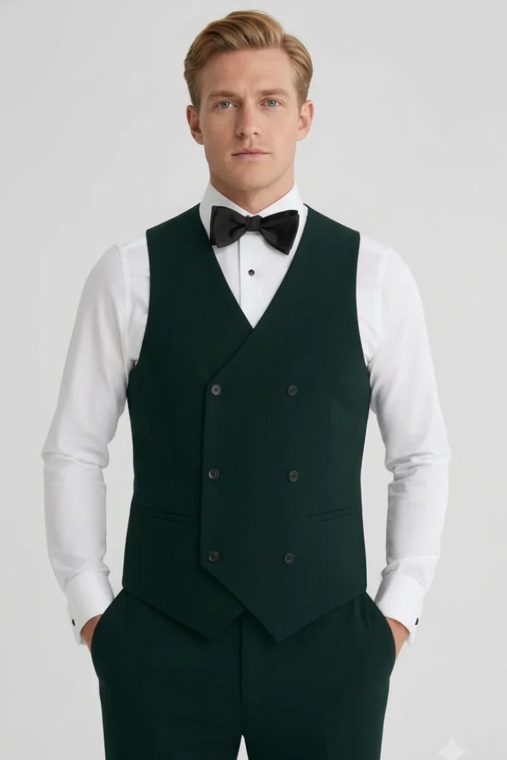 Men Emerald Green Wedding Wear Waistcoat-Front