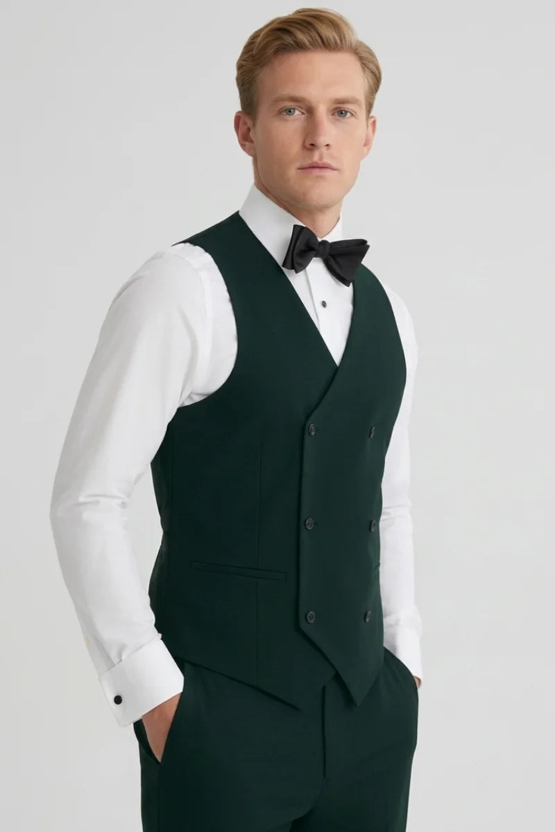 Premium Formal Emerald Green Waistcoat-Side