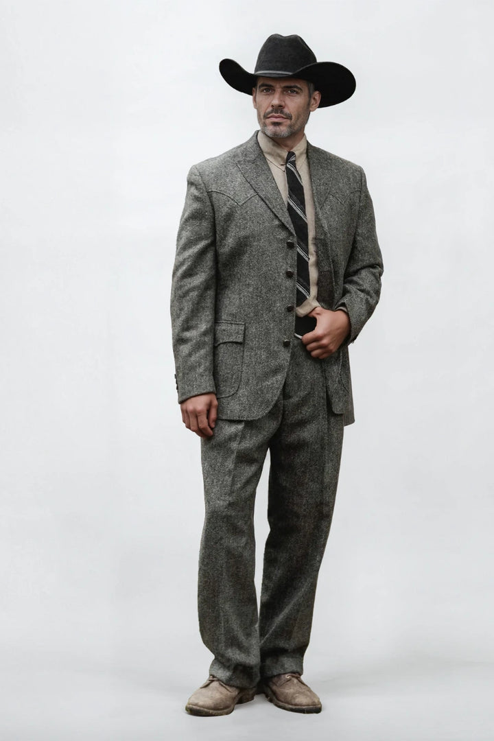 Men premium tweed stylish two piece suit-Front