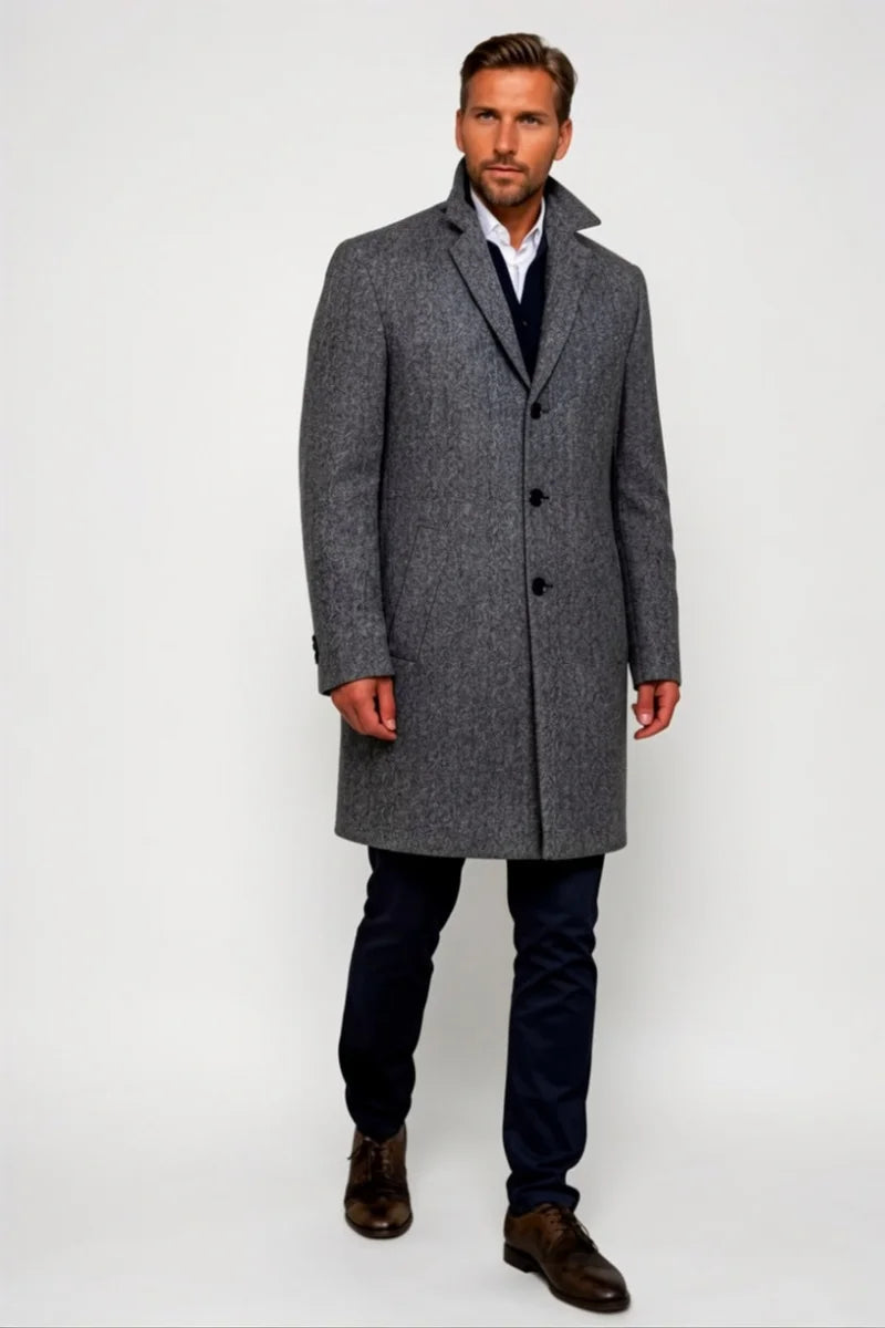 Men stylish tweed overcoat-Front