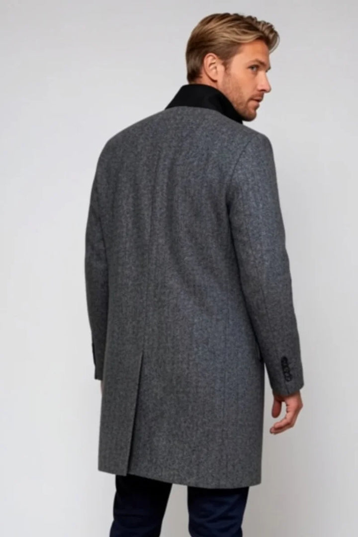 grey herringbone tweed overcoat-Back