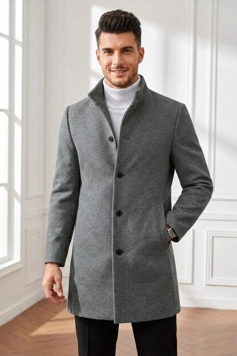 Men stylish tweed overcoat-Front