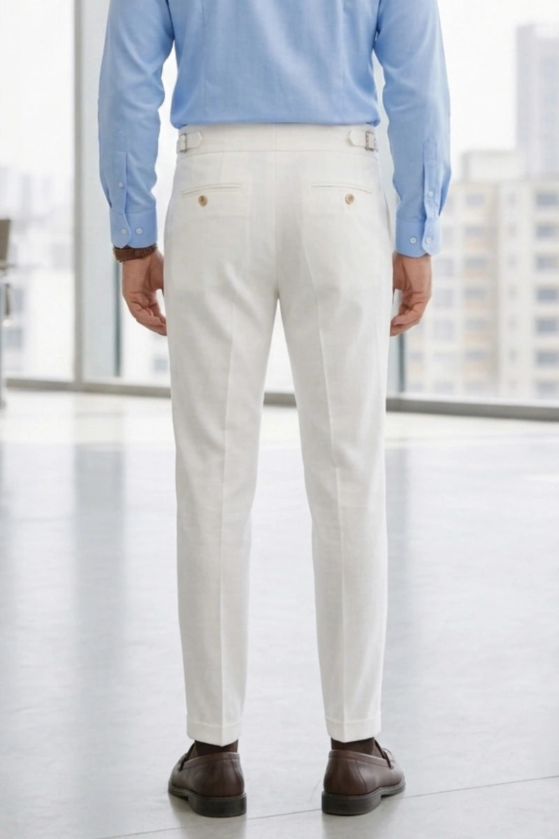 White Formal Wedding and Gatherings Wear Pants For Men's-Back