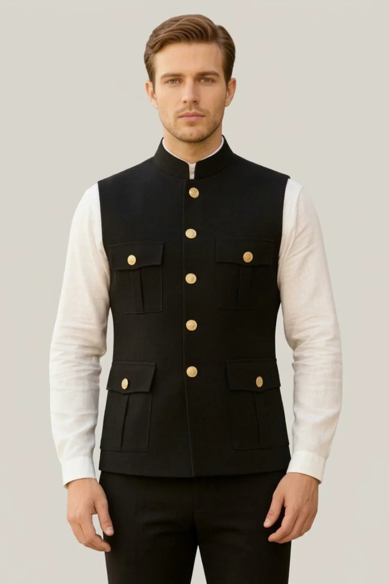 Men Black Hunter Jacket-Front