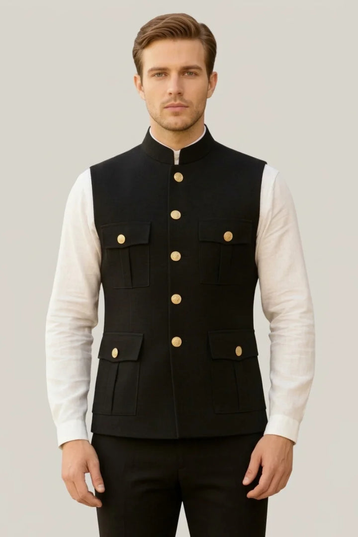Men Black Hunter Jacket-Front