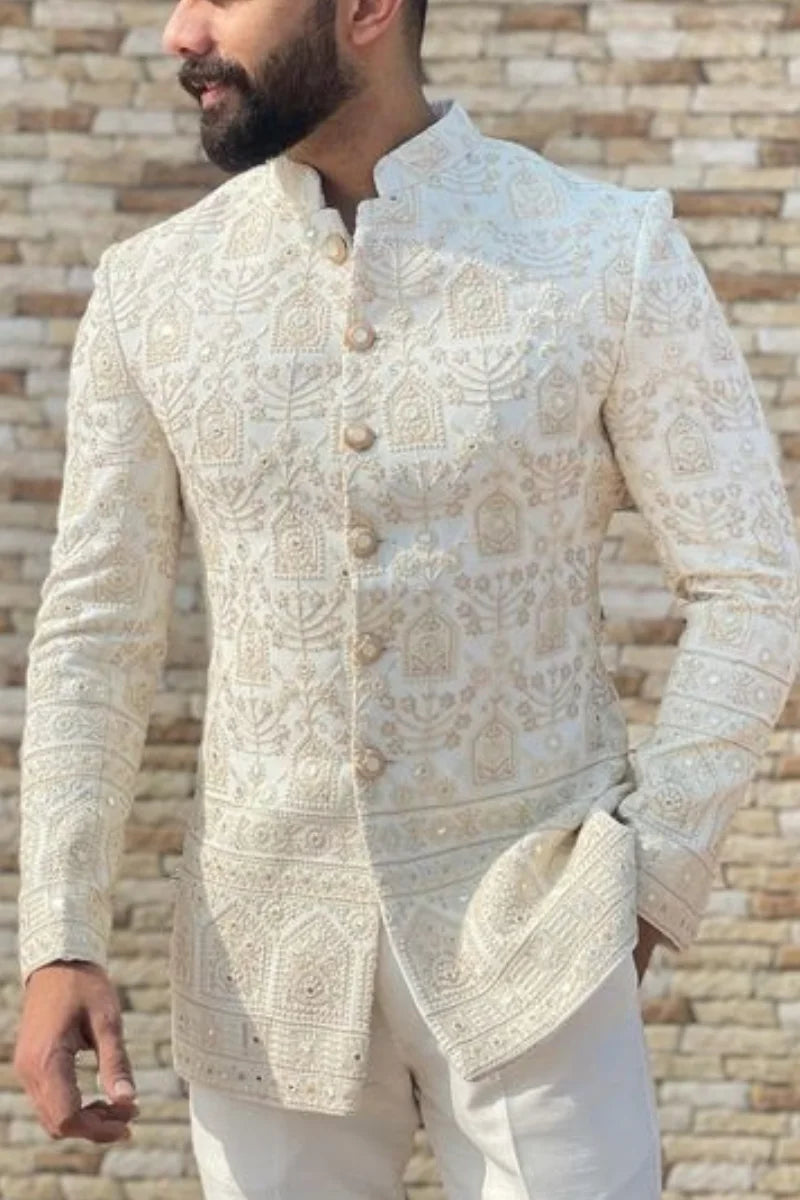 Mens Jodhpuri Jacket Traditional Indian Ethnic Blazer Cream DaVanchy