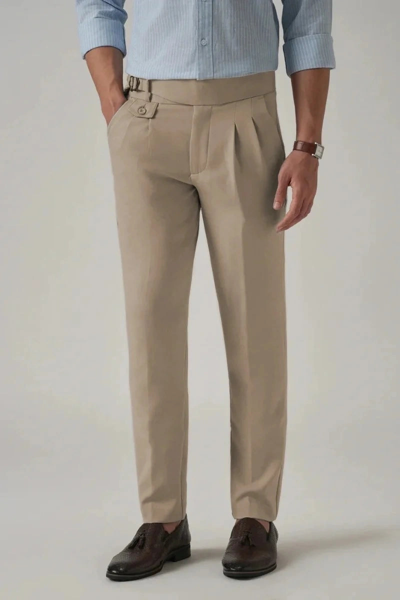 Men Beige Stylish Party Wear Gurkha Trouser -Front