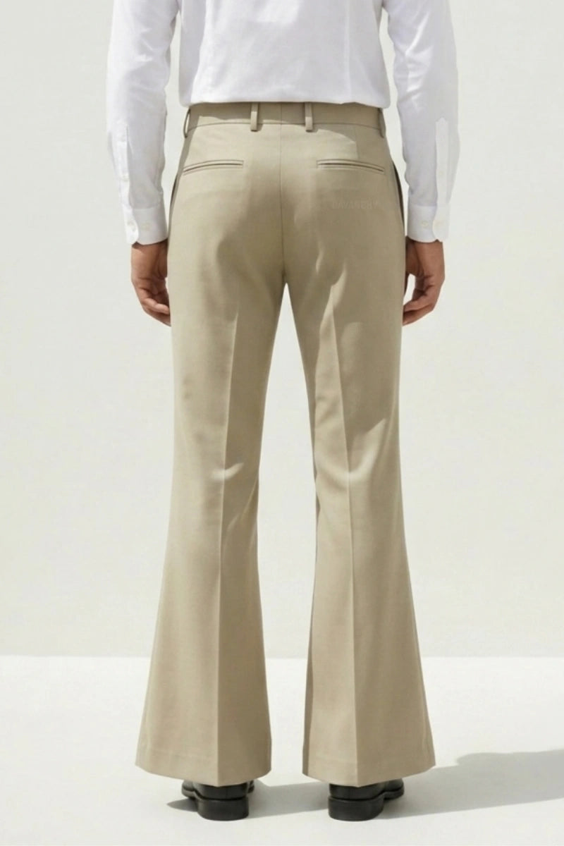 Cream Flared Dress Trousers For Men's -Back