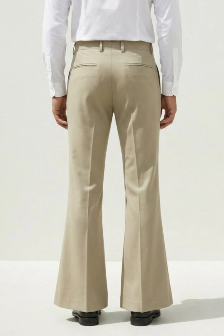Cream Flared Dress Trousers For Men&