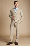 Men Beige Linen Suit Double Breasted Suit Summer Wedding Suit DaVanchy