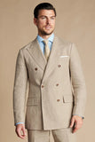 Men Beige Linen Suit Double Breasted Suit Summer Wedding Suit DaVanchy