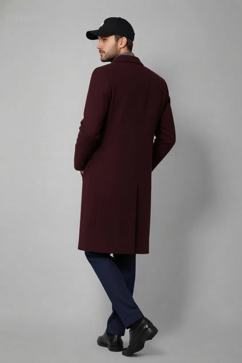 Men maroon classic winter wear overcoat-Back