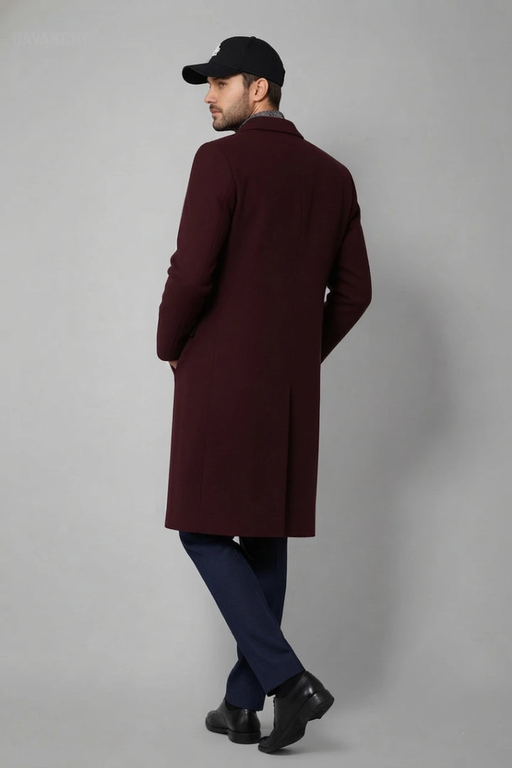 Men maroon classic winter wear overcoat-Back