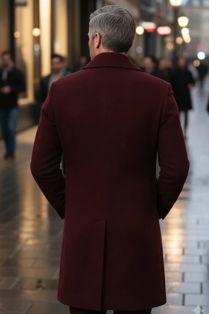 Men maroon wool overcoat for formal style