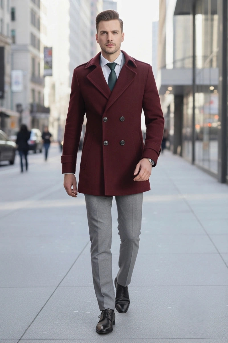 Men Maroon Wool Coat Davanchy-Front