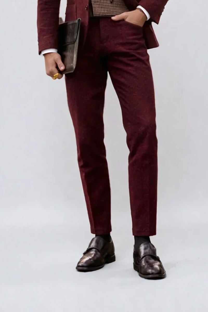 Premium maroon tweed tailored suit-Front