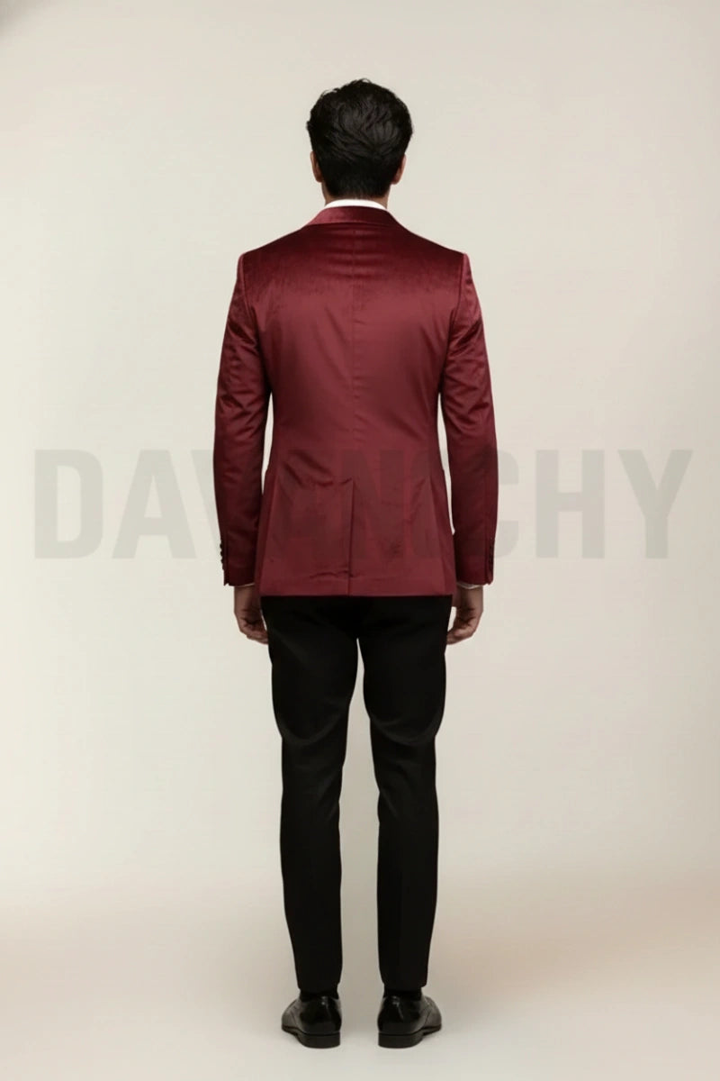 Men maroon velvet premium coat-Back