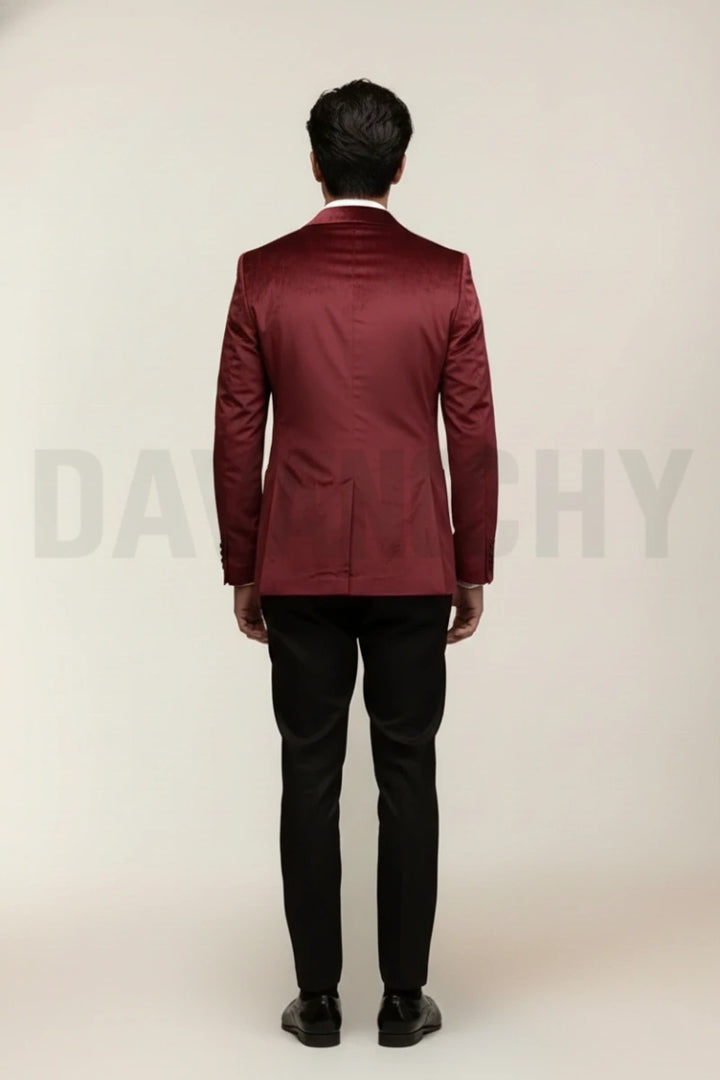 Men maroon velvet premium coat-Back