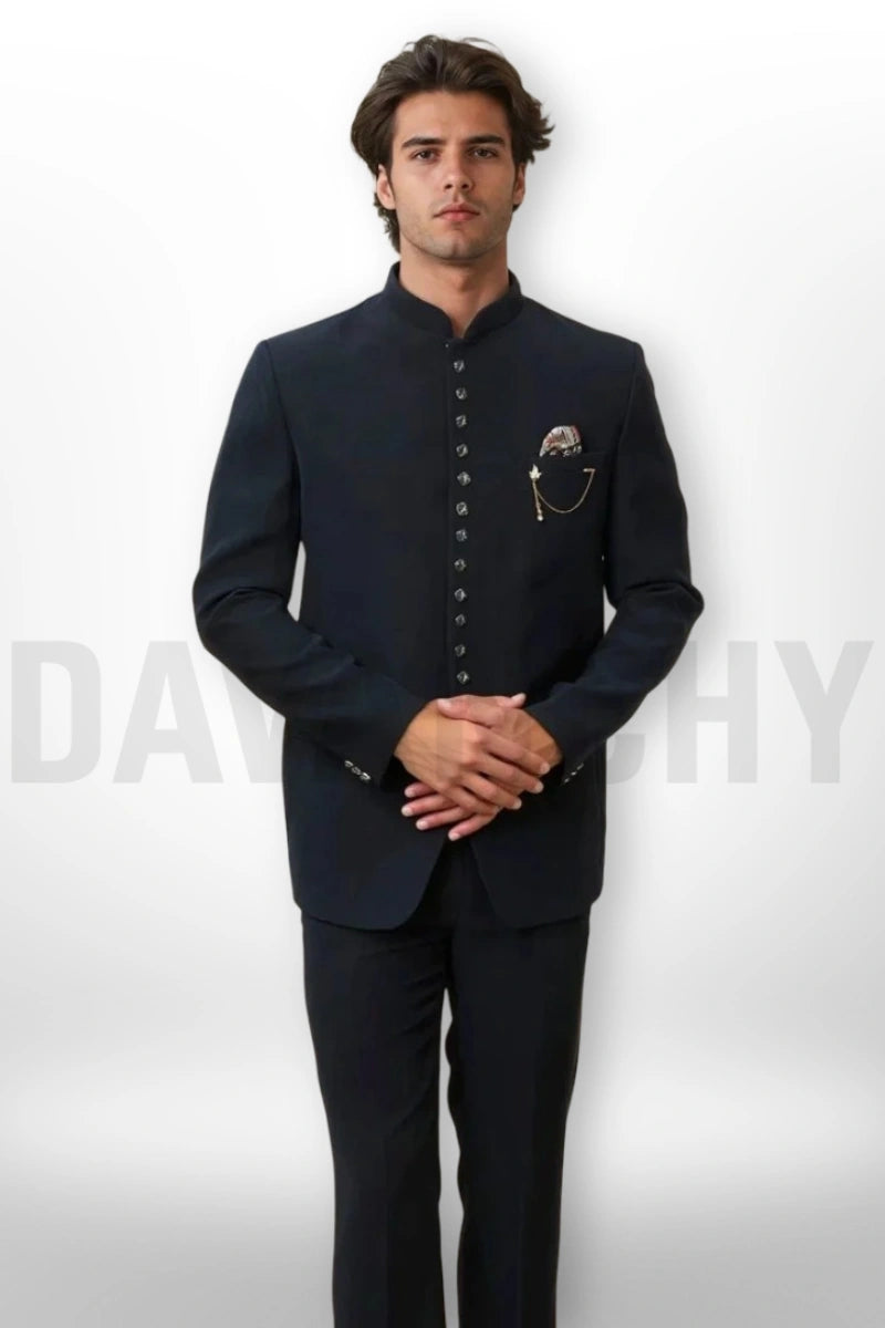 Men navy blue traditional Jodhpuri suit-front