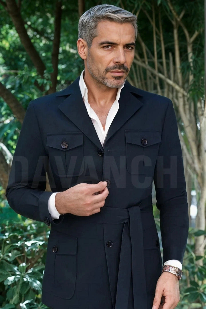 Men Navy Blue Bush coat-Front