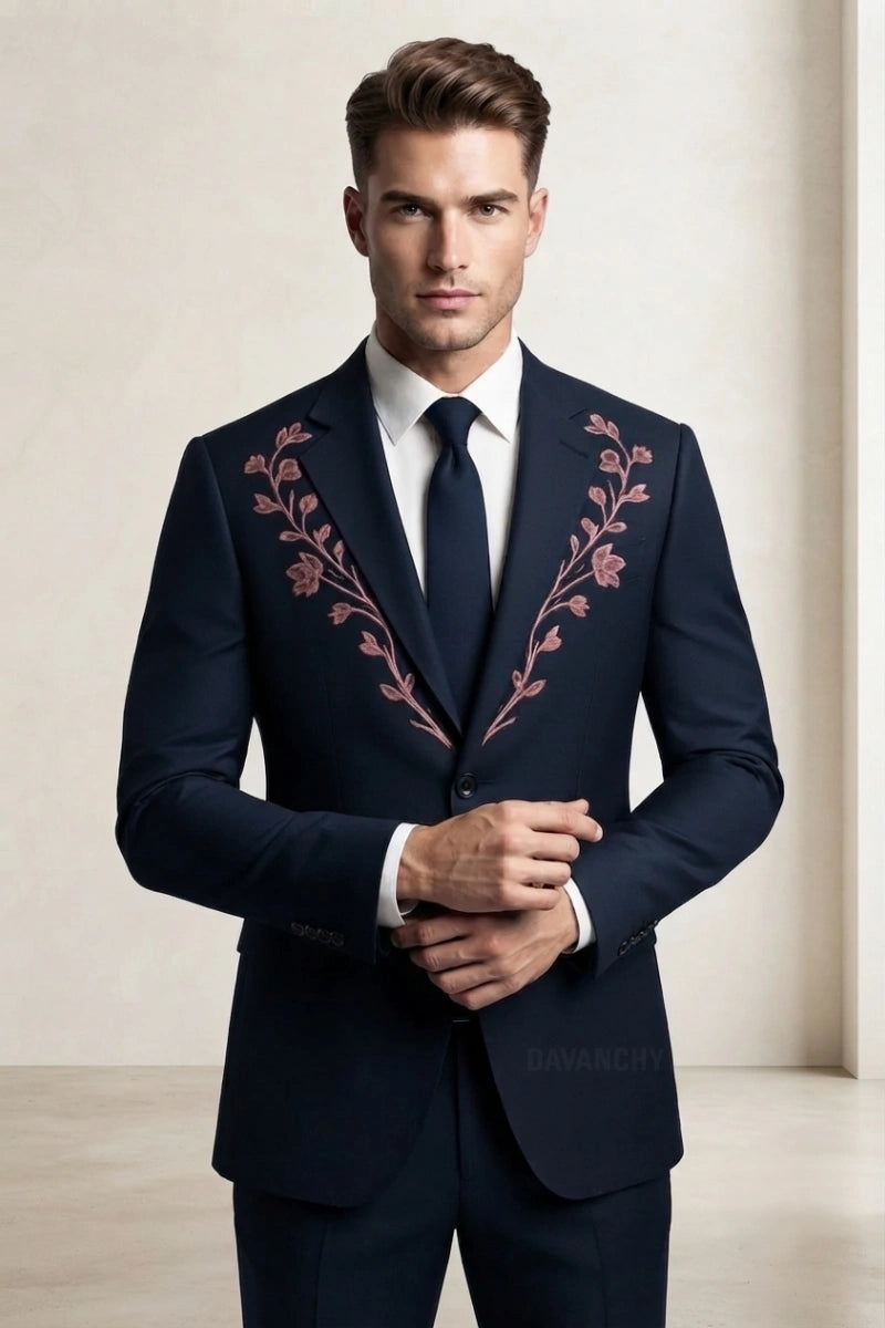 Men Navy Blue Designer Blazer