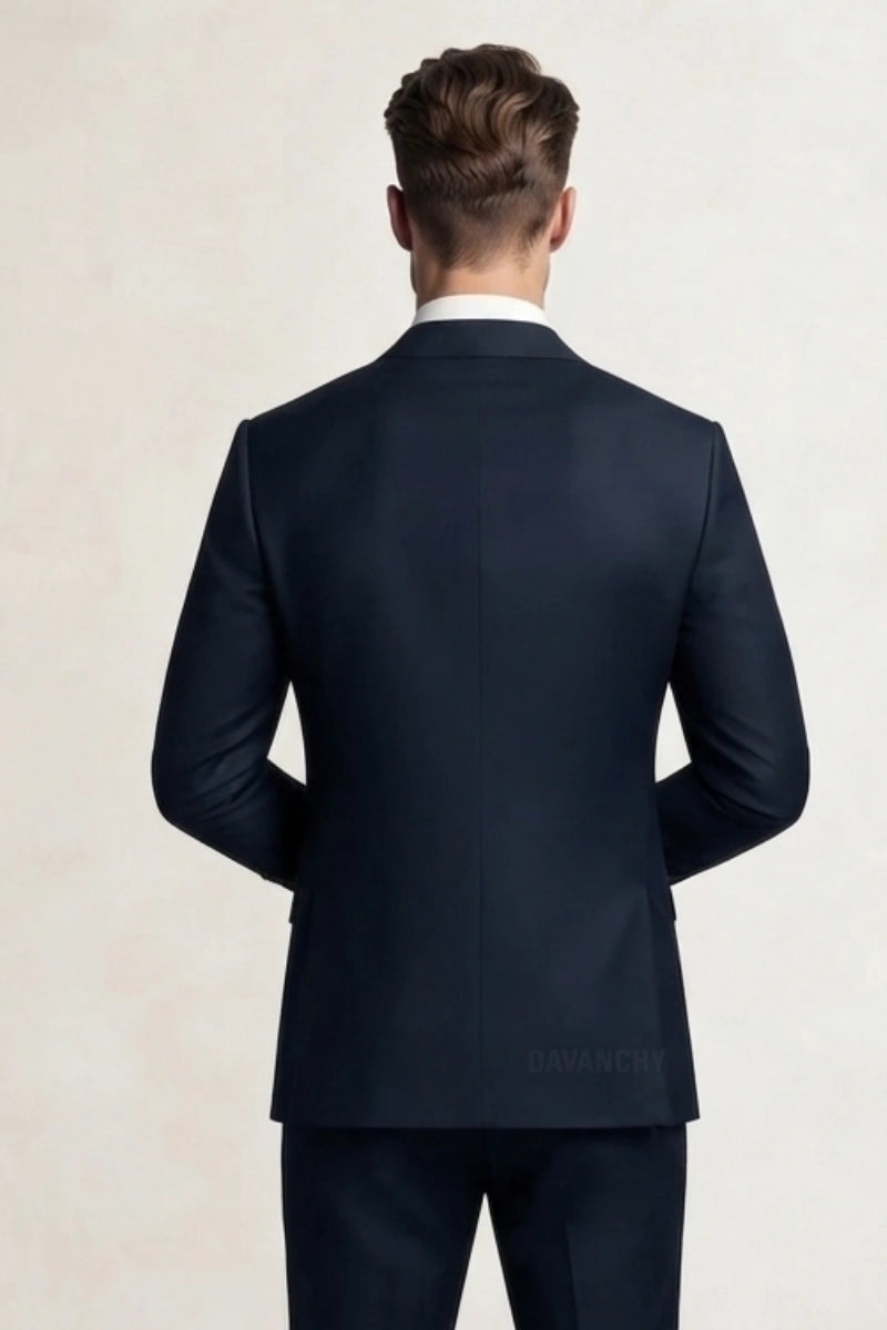 Custom men designer navy blue blazer with floral embroidery-Back