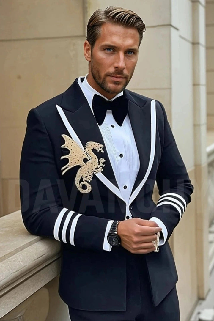 Men navy blue designer blazer-Front