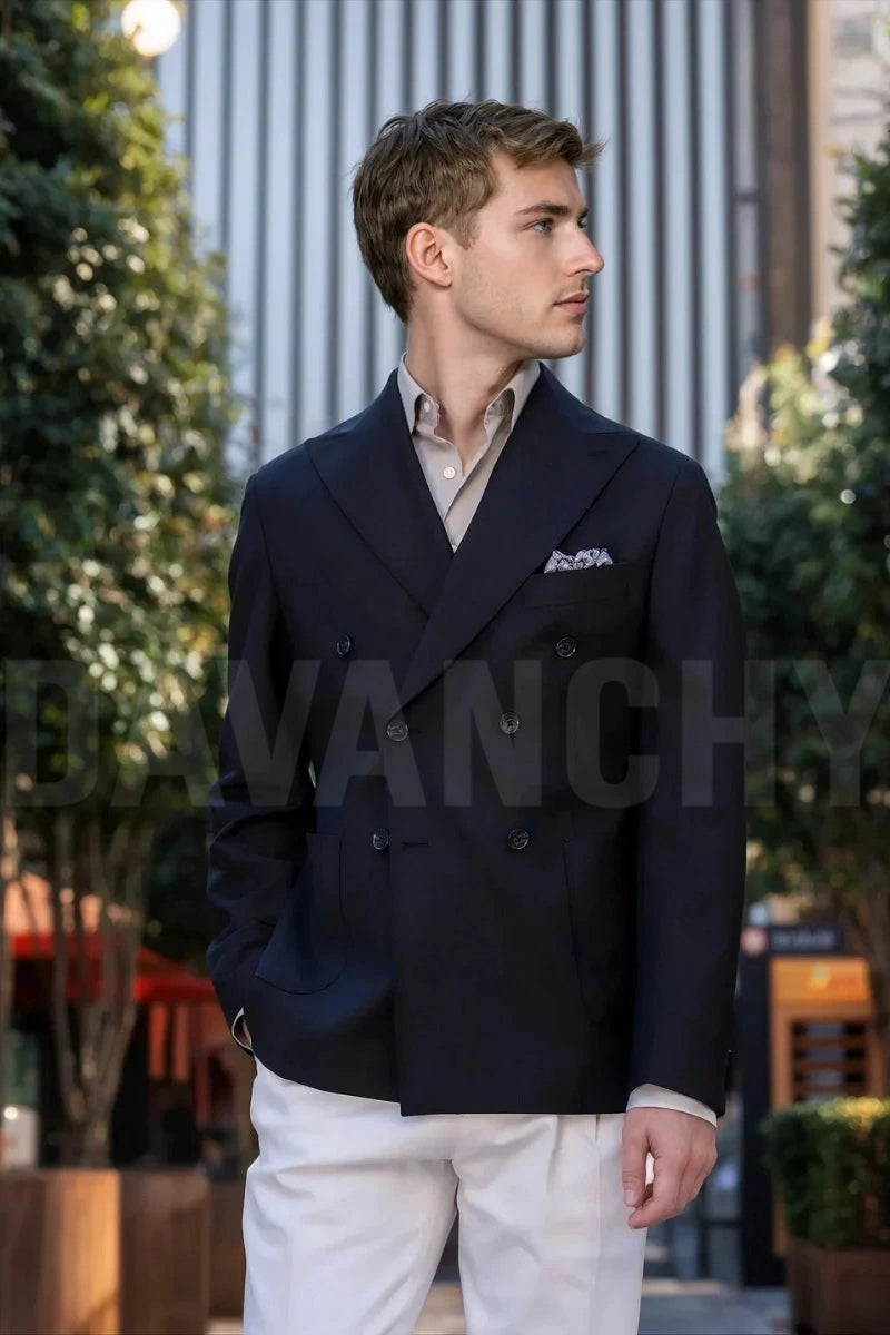 Classic Navy Blue Coat for Men-Side
