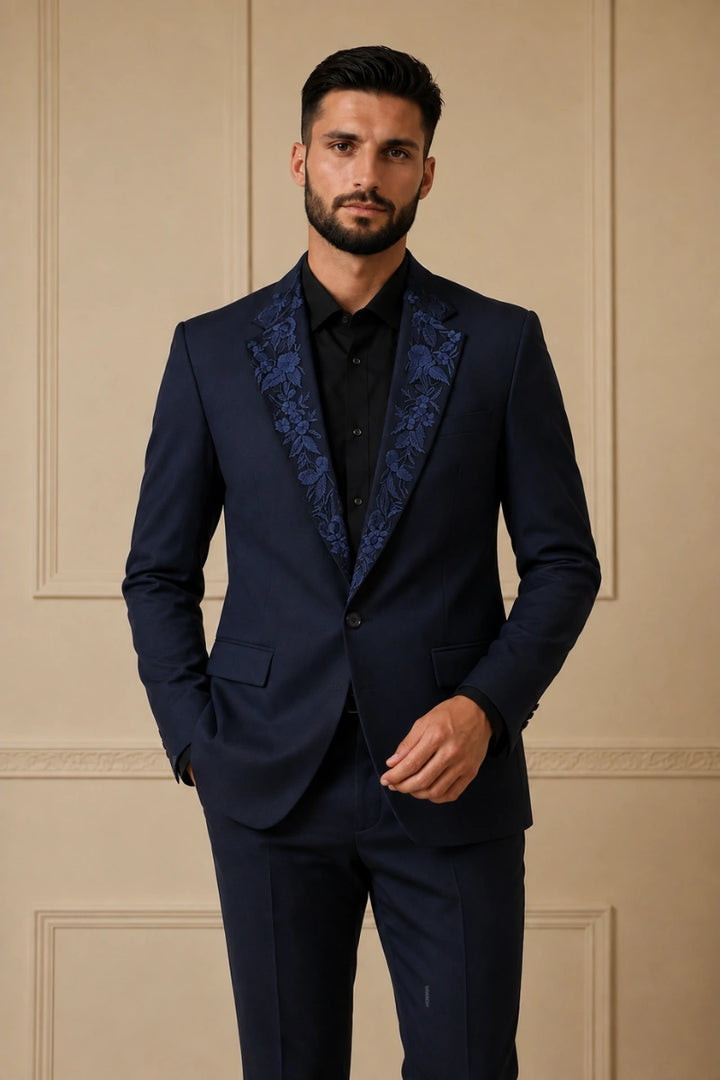 Premium Navy Blue Men Designer Coat-Front