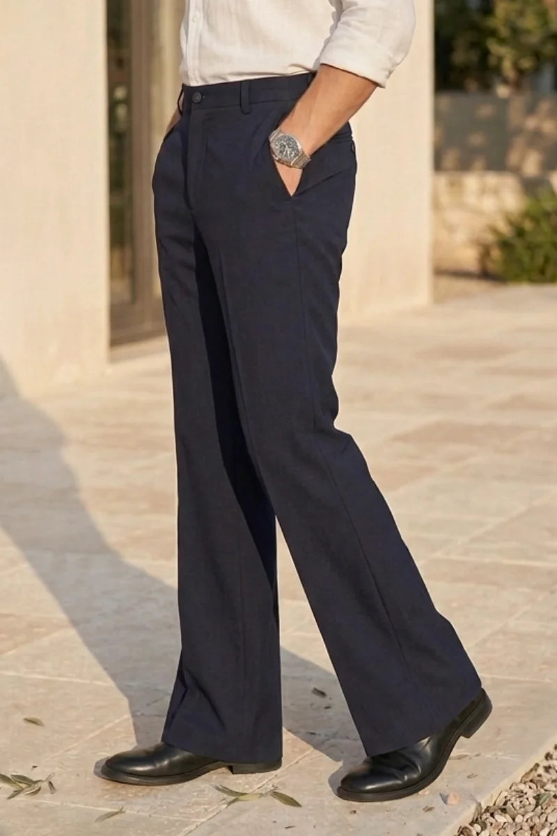 Navy Blue Flare Trousers for Men – Vintage Wide Leg Pants