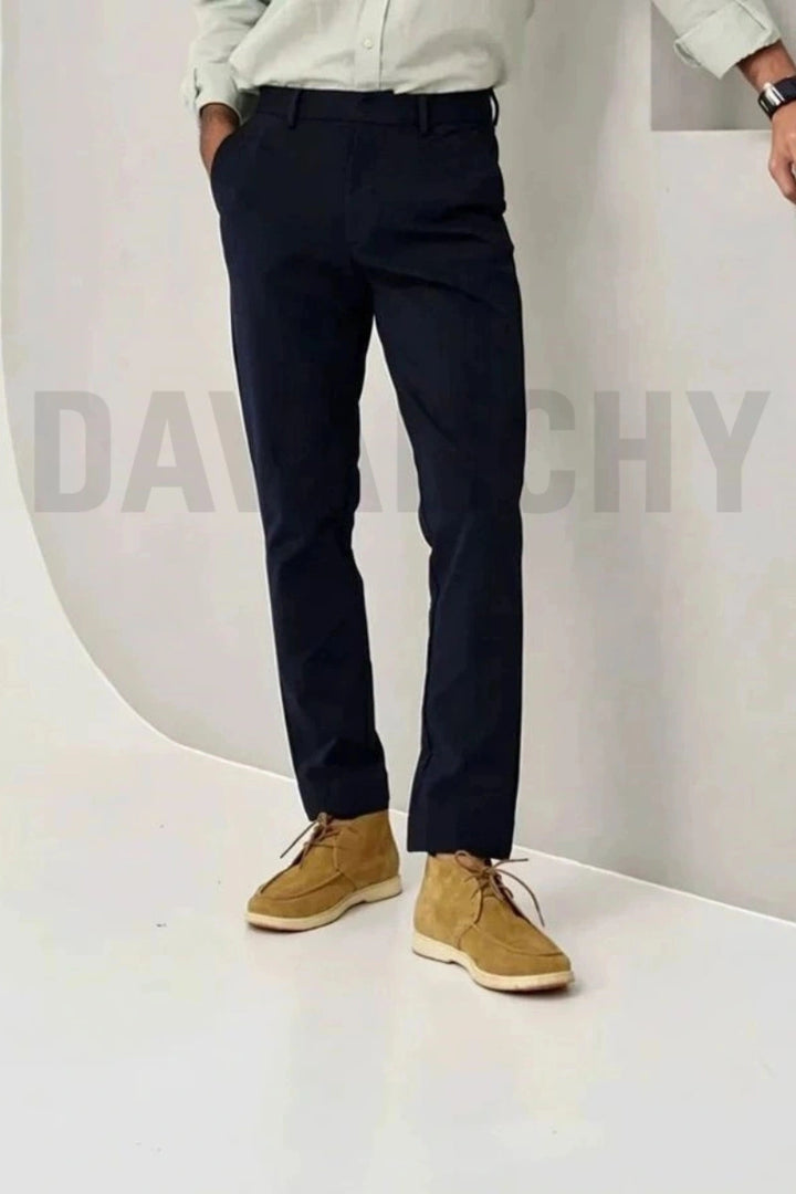 Men Navy Blue Formal Trouser-Front
