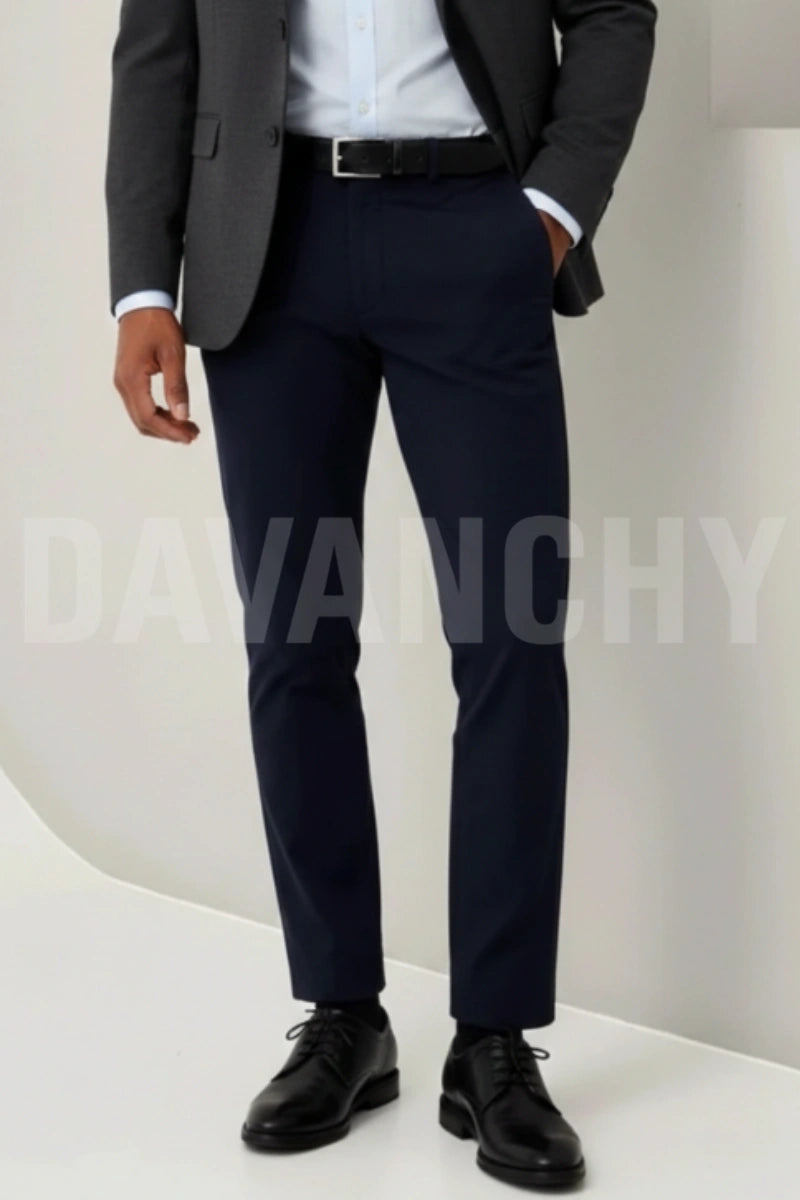 Men Navy Blue Formal Pant-Front