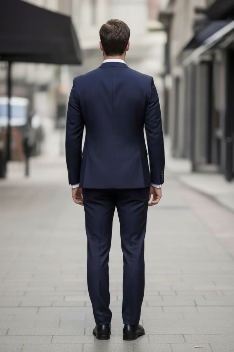 Tailored Single Breasted Navy Blue Suit Men&