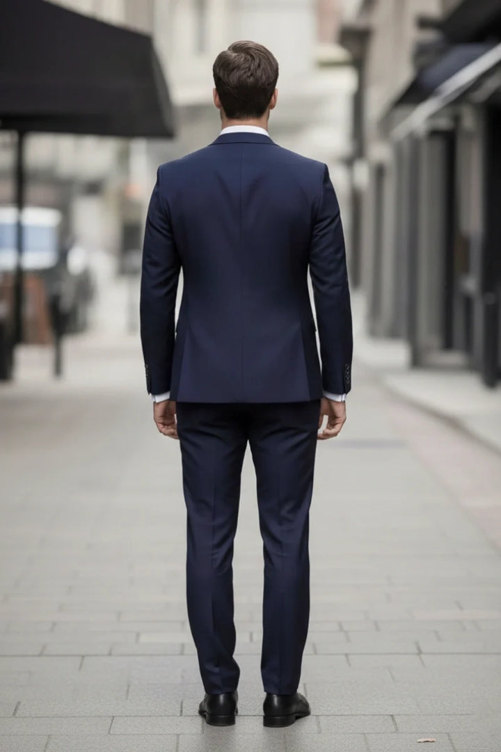 Tailored Single Breasted Navy Blue Suit Men&