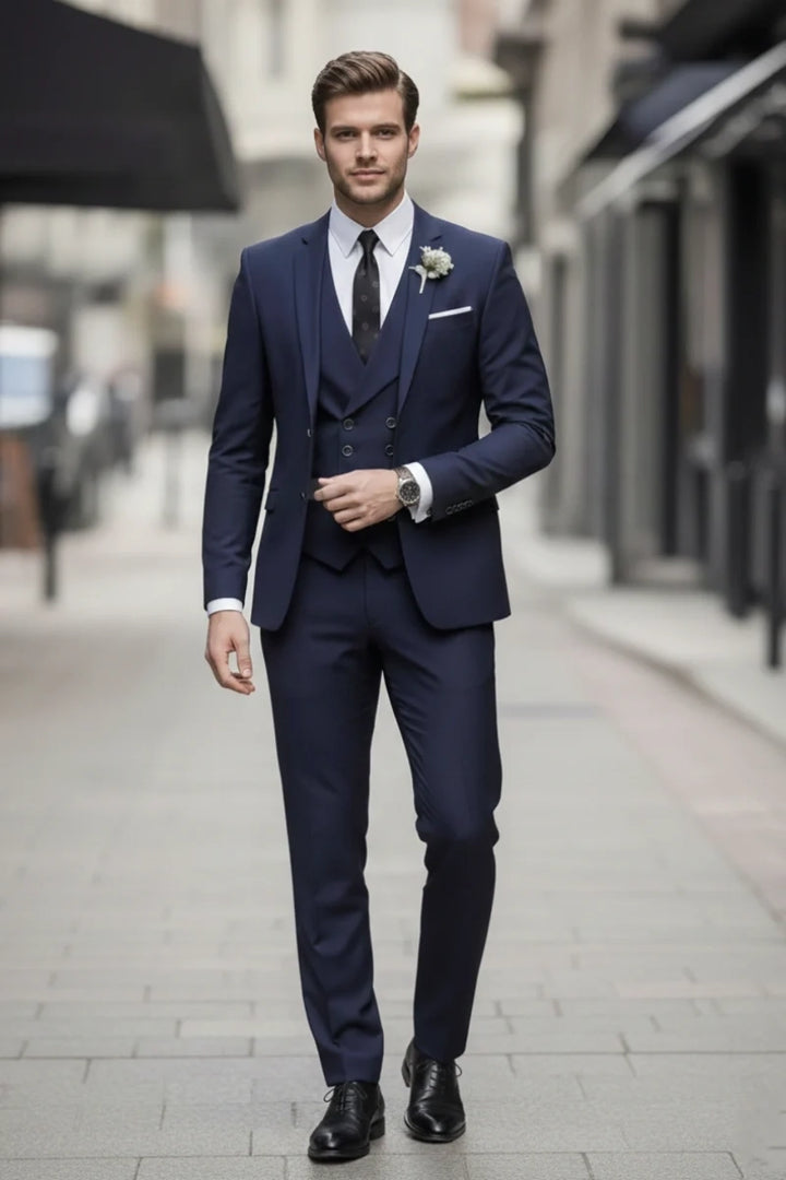 Navy Blue Stylish Wedding Party Suit -Front Different