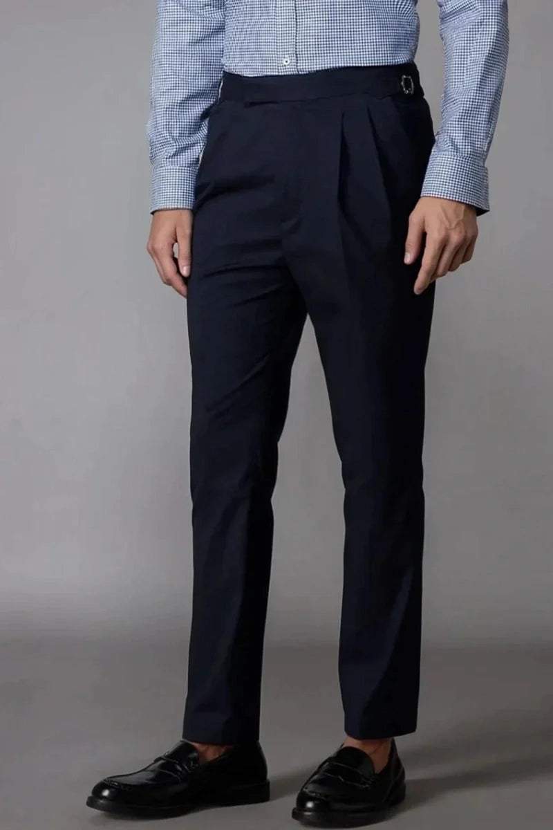 Men Navy Blue Formal Gurkha Pants-Side