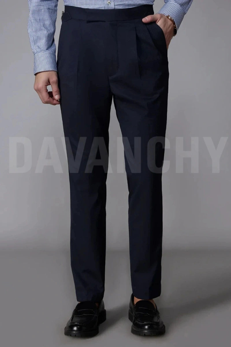 Men Navy Blue Gurkha Formal Trouser-Front