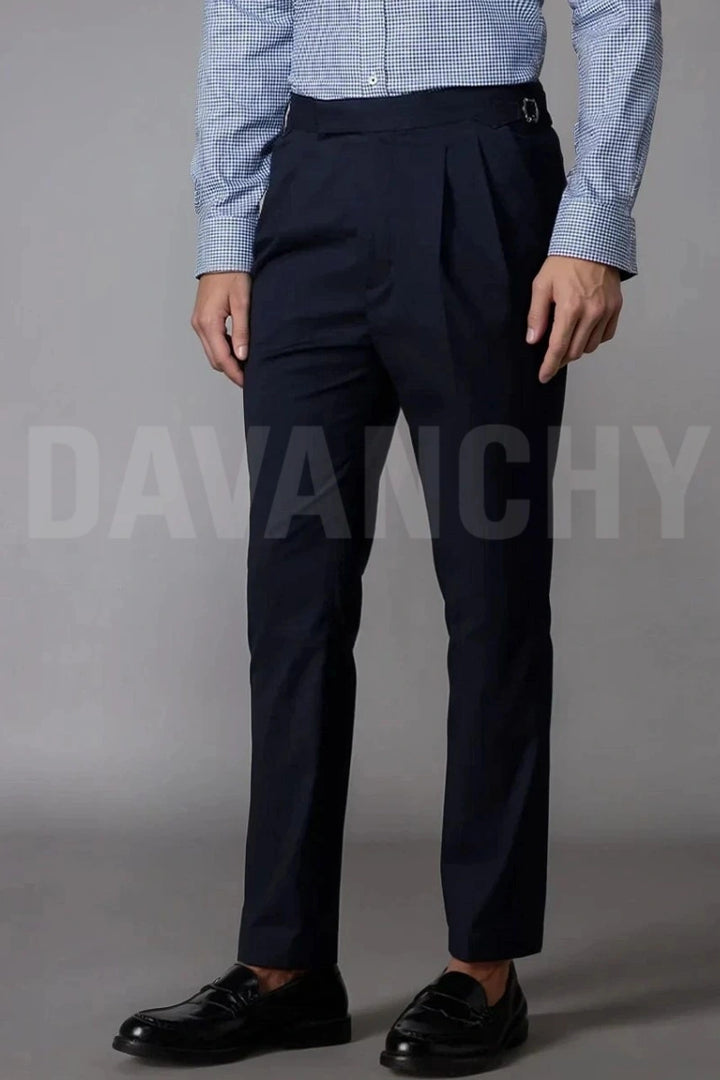Men Navy Blue Formal Gurkha Pants-Side