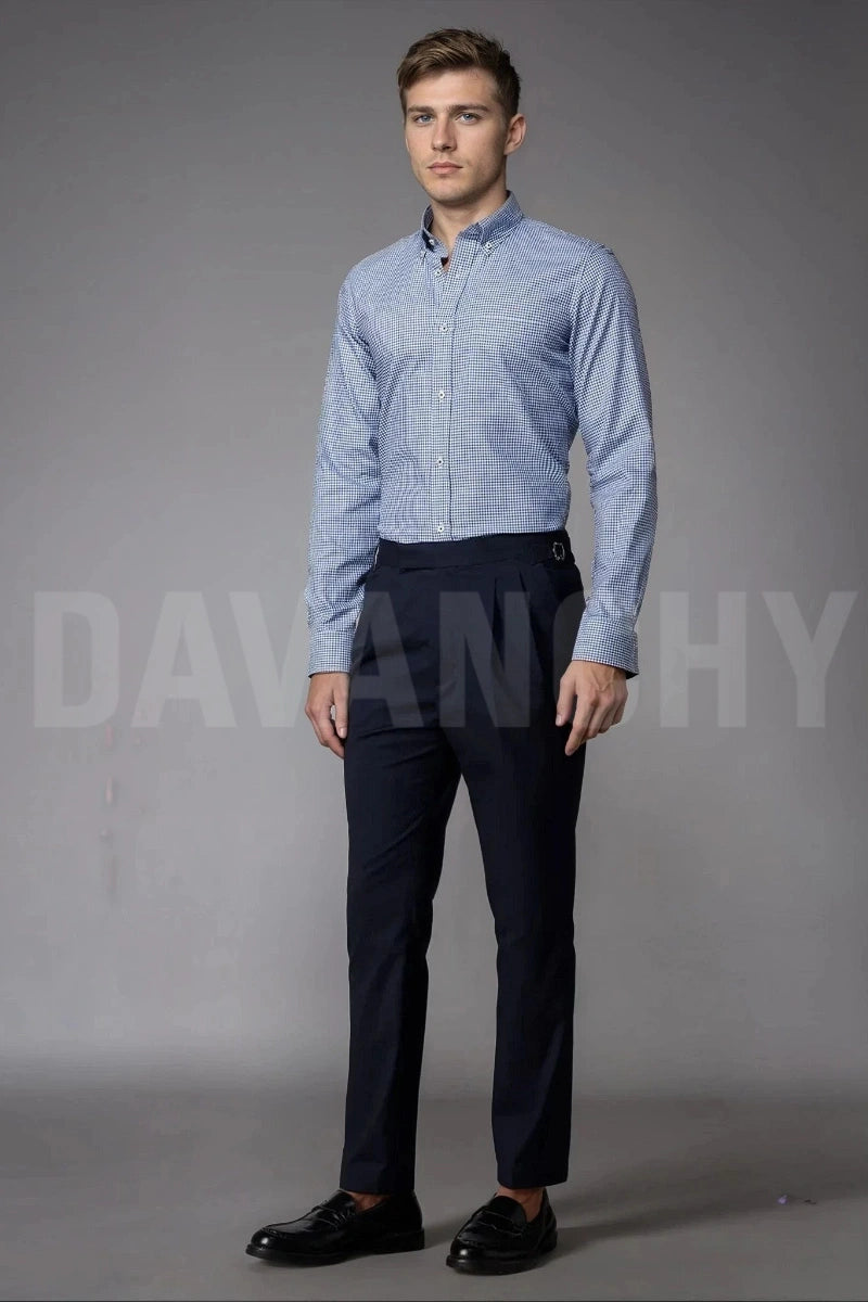 Navy Blue Gurkha Pleated Pant-Front