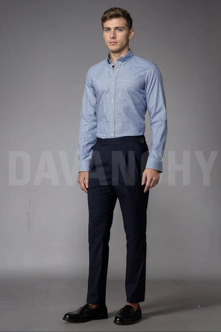 Navy Blue Gurkha Pleated Pant-Front