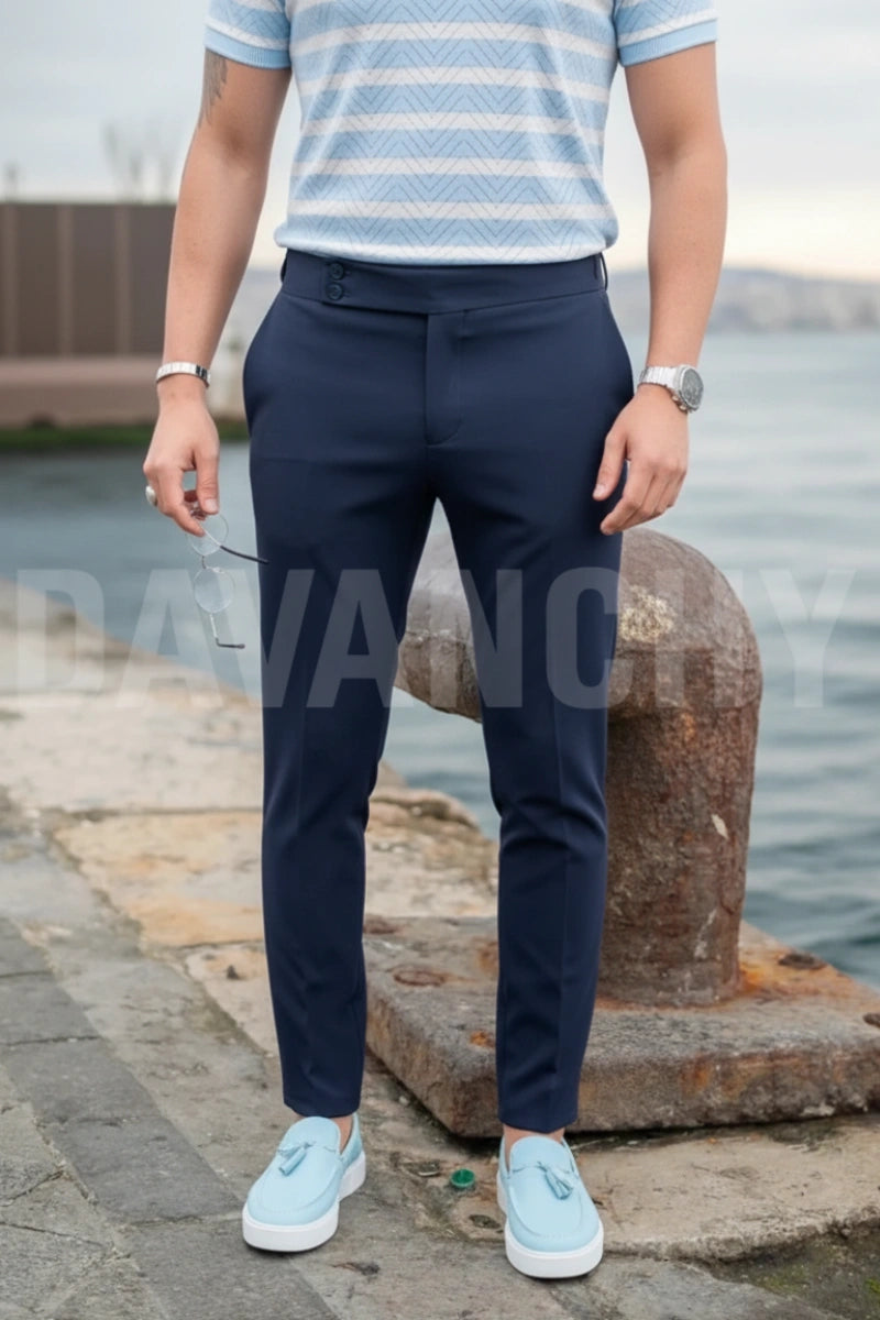 Men Navy Blue Gurkha Style Formal Pant-Front