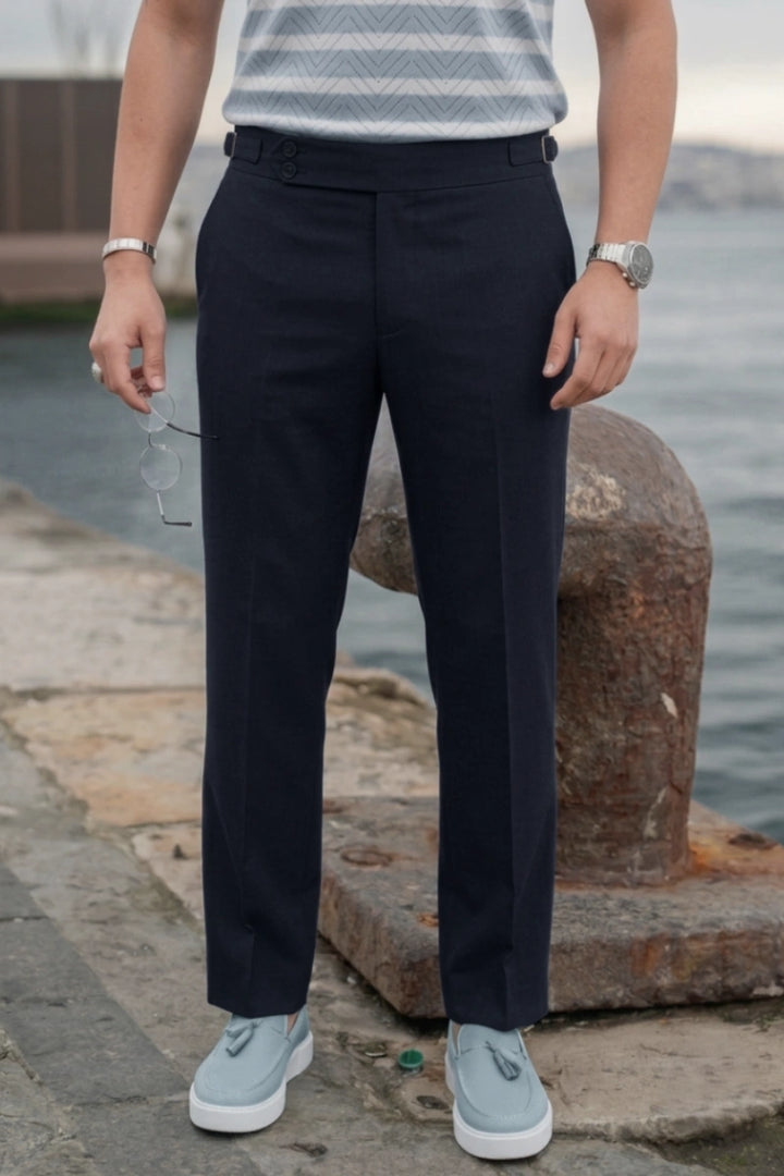 Navy Blue Party Wear Gurkha Pants For Men&