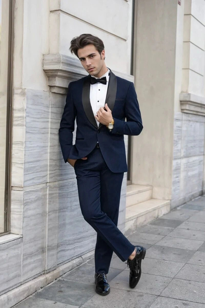 Men Navy Blue Tuxedo Two Piece Suit Designer Party Wear Dinner Suit & Customized Suit