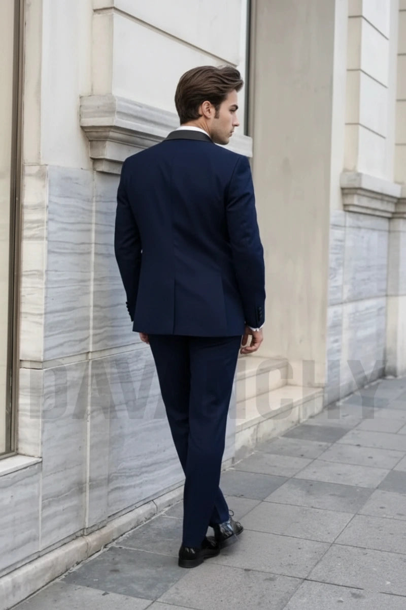 Groom navy blue tuxedo for wedding