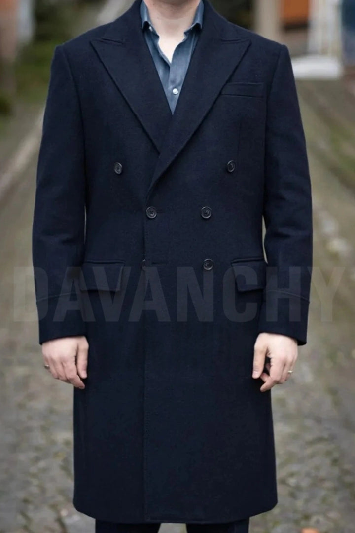 Men Navy Stylish Overcoat-Front