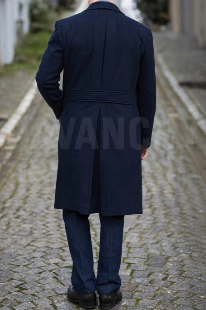 Double Breasted Tweed Overcoat For Men -Back