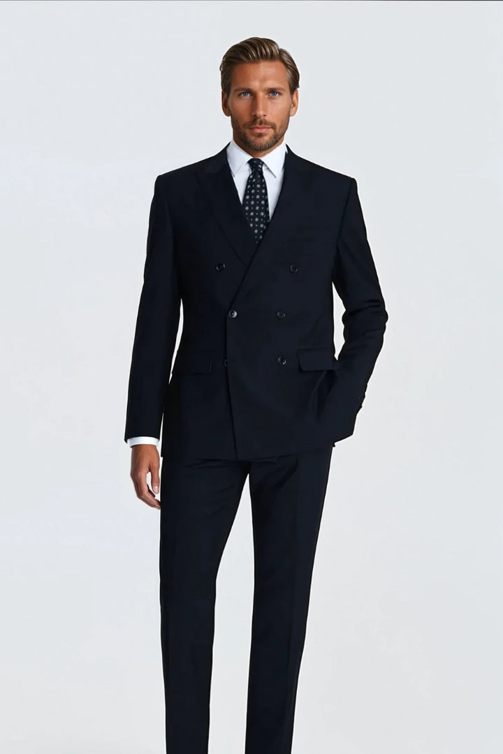 Men Classic Formal Navy Blue Double Breasted Two Piece Suit Perfect Attire For Wedding Wear Dinner Suit Grooms men Tailored Fit Suit
