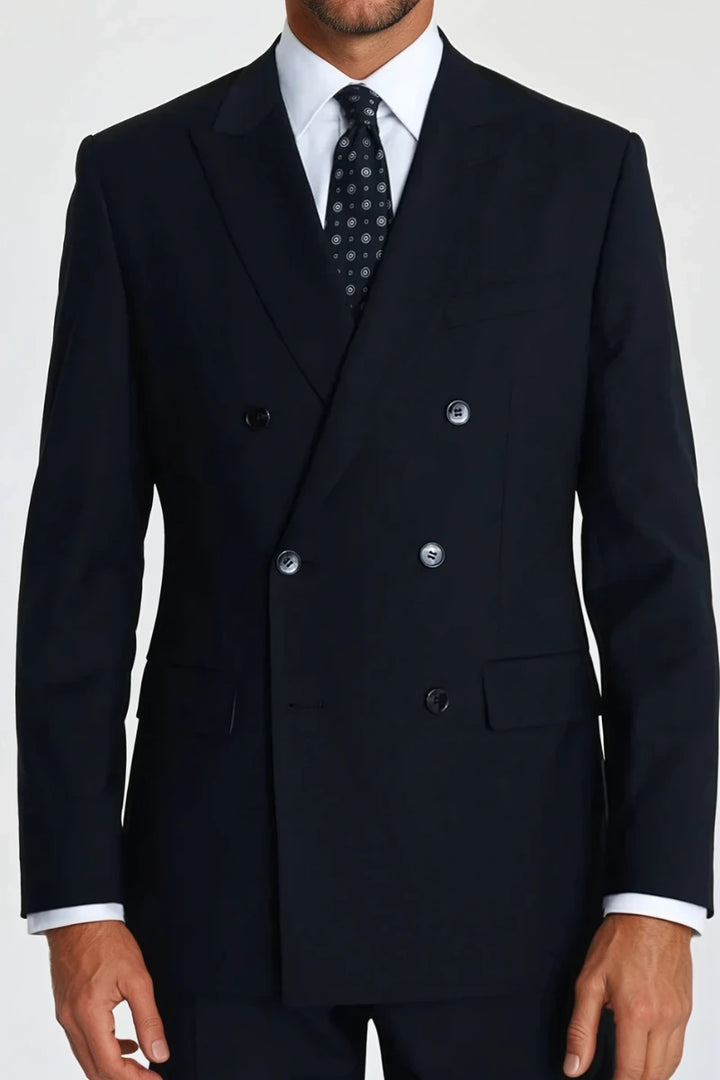 Men Classic Formal Navy Blue Double Breasted Two Piece Suit Perfect Attire For Wedding Wear Dinner Suit Grooms men Tailored Fit Suit