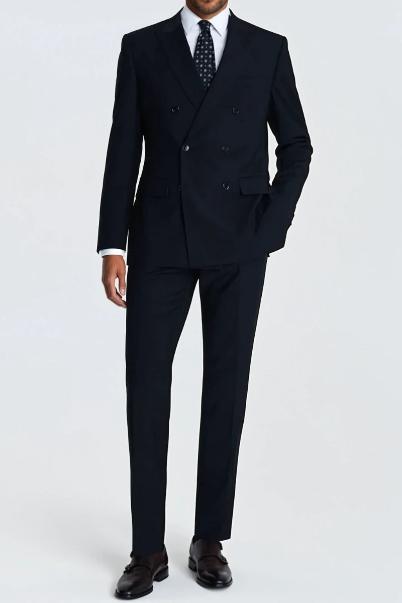 Men navy blue double breasted pant and coat set-Front
